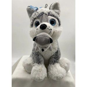 Siberian Husky Plush Mom and Pup Grey Big Blue Eyes Lovable Huggable Gift Child
